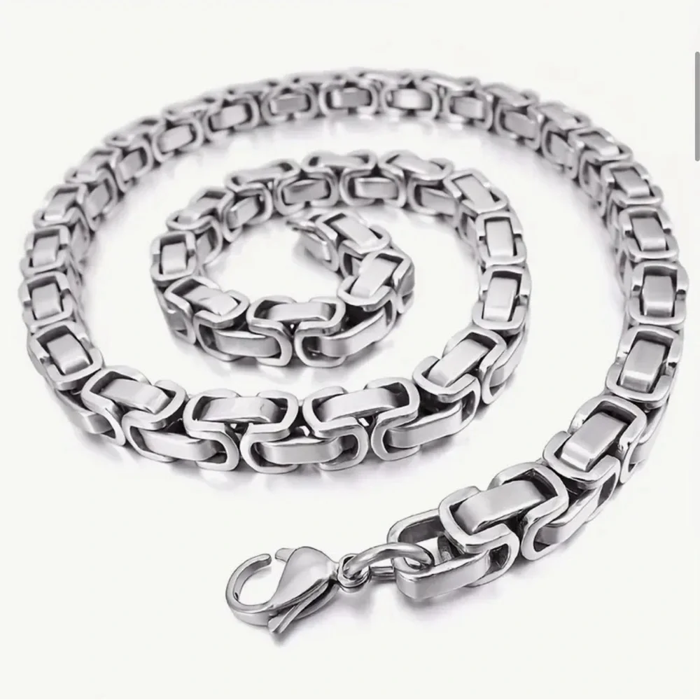 Men’s Byzantine 304L Stainless Steel Chunky Silver 5mm Chain Link Necklace - Picture 5 of 12